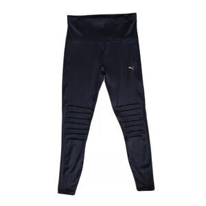 Puma Moto Active Leggings Sz L Black Ribbed Modern Chic Core Stretch Yoga Gym